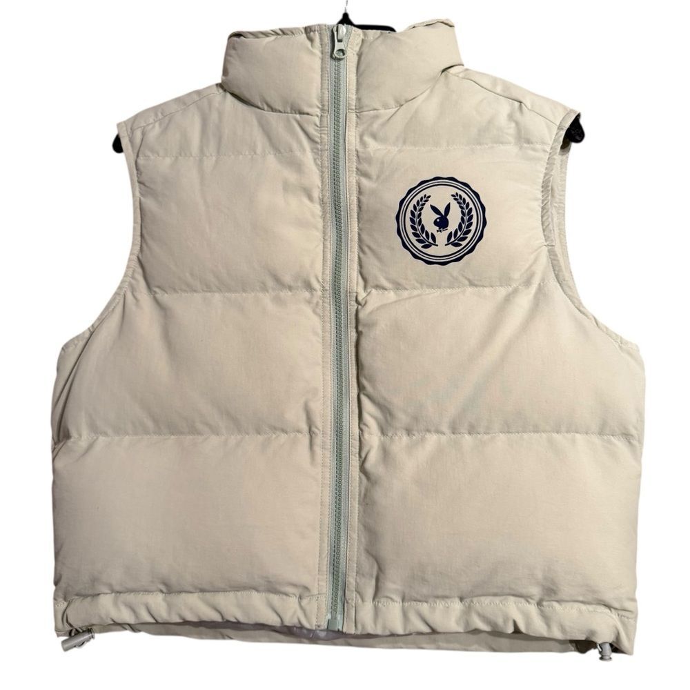 PLAYBOY by PacSun Mint Green Puffer Vest w/ Navy Blue Logo Size Medium